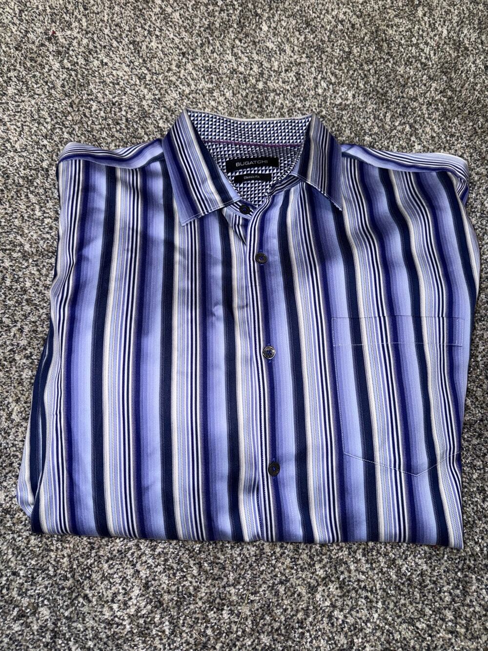 Bugatchi Men’s Large Classic Fit Striped 100% Cotton Button Down Shirt